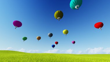 Balonlar moon ve yeşil çayır bahar. Doğa kompozisyon. 3D render. NASA tarafından döşenmiş bu görüntü öğelerini