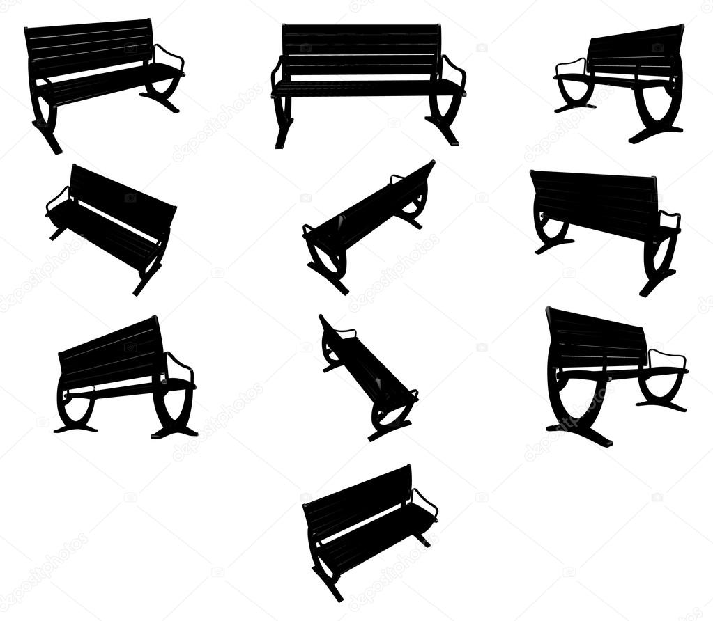 Vector image benches. Benches black silhouettes. Bench street for city park, set of monochrome urban benches