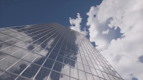 Arranha-céus de vidro construção nuvens céu azul — Vídeo de Stock