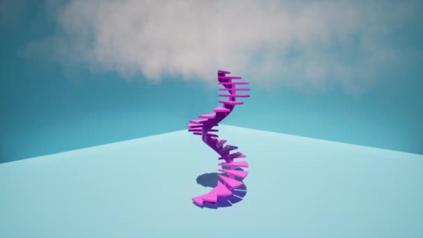 3d spiral pink staircase white clouds Success concept — Stock Video