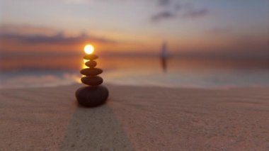 Günbatımı taşları dengeyi sağlar Zen bahçesi manevi zihin