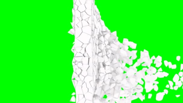 Explosie witte muur kleine stukjes op groen Slow motion effect 1000 fps — Stockvideo