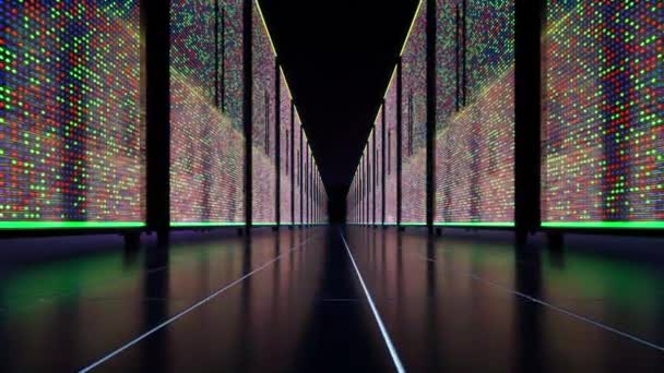 Data center Sala de servidores interior moderna Aprendizagem profunda Rede neural Big data iot — Vídeo de Stock