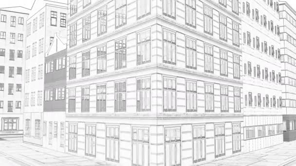 Dibujo moderno de edificios ciudad 3d ciudad — Vídeo de stock