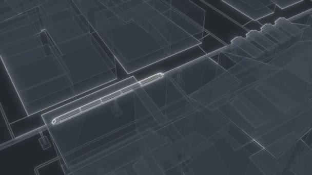 Moderne Magnetschwebebahn-Hyperloop in der Cyber-Stadt der Polygone — Stockvideo