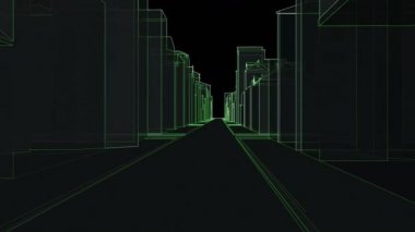 Şehrin yeşil çizgileri 3D fütüristik modern alanı çiziyor