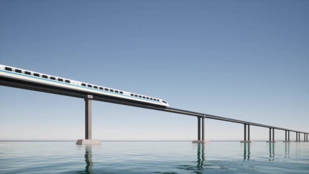 Hyperloop en estilo 3d en el mar océano Transporte futuro Estación de metro Energía verde Tren metro — Vídeo de stock