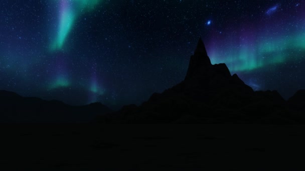 Zorza polarna zorza polarna zima góra na gwiaździstym niebie — Wideo stockowe