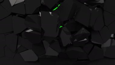 Kara kömür duvarı küçük parçalara ayrıldı Macro süper yavaş çekim 1000 FPS çekti