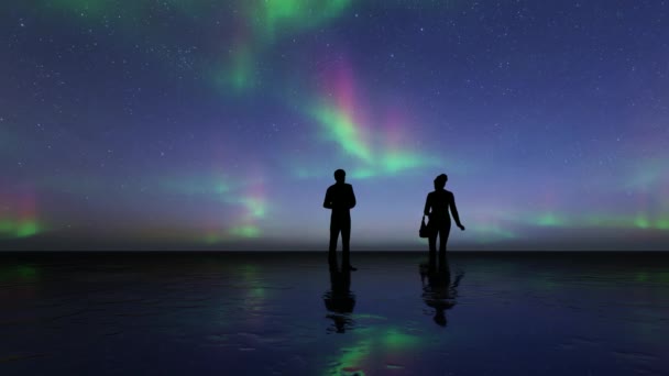 Aurora Nordlicht Menschen Glückliche Familie Winterlandschaft — Stockvideo