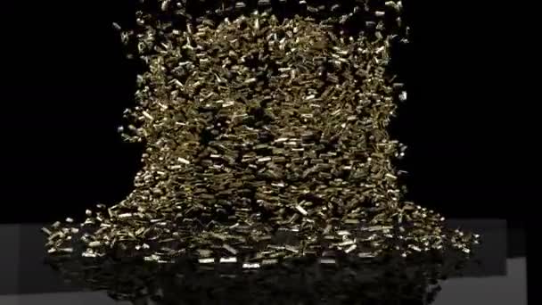 Eksplozja Złota cegła wieża na czarny — Wideo stockowe