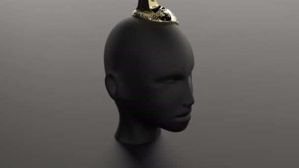 Витік золотої рідини на чорній пластиковій голові мінімалістичні кадри обкладинки — стокове відео
