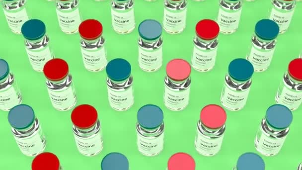 Ampoules en verre avec bouchons rouges et bleus pour la conception médicale Coronavirus concept capable de boucle sans couture — Video