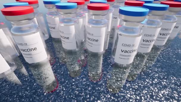 Injektionsflaskor vacciner rad Vetenskapligt laboratorium Läkemedelsfabrik Medicinsk vetenskap — Stockvideo