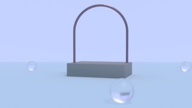 Modern 3D podyum sahnesi hazırlıyor. Boş stüdyo grafikleri en az düzeyde.