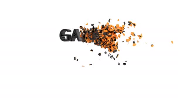 Παιχνίδι κειμένου πάνω από έκρηξη 3d παιχνίδι — Αρχείο Βίντεο