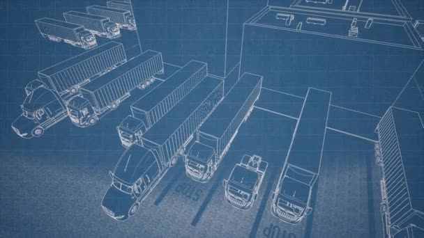 Zeichnungsschema Großer Logistikpark Geschäftskonzept Bau — Stockvideo