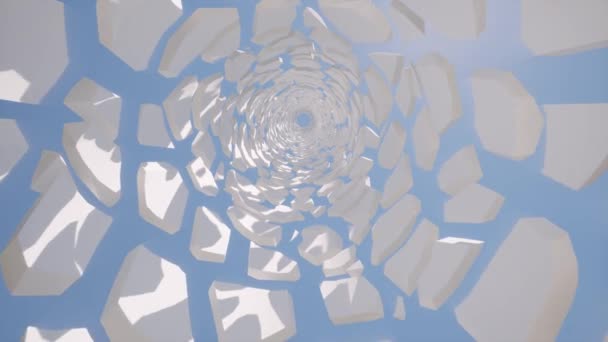 Белый геометрические блоки туннель 3d Зачаровывающий полет через бесконечный проход реалистичная анимация Геометрический портал зум в движении Гипнотическое движение видео — стоковое видео