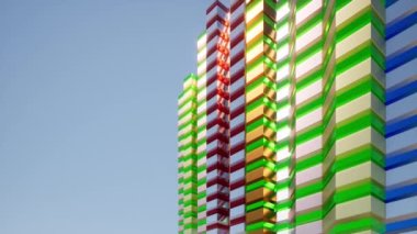 Modern tarzda renkli ön cephe binası. Güzel mavi gökyüzü görünümü Soyut gelecek mimari şehir arkaplanı