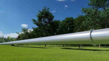Petrol ve gaz metal boru hattı sanayi konsepti yeşil peyzaj 3D