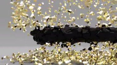 Patlama Altın Küp ve Siyah Torus 3D Blob Efekti Altın Süper Yavaş Çekim 1000FPS