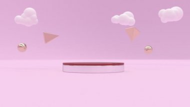 3D boş podyum yuvarlak sunumu Modern iç modelleme reklam pastel pembe oda stil minimalist tasarım görüntüleri