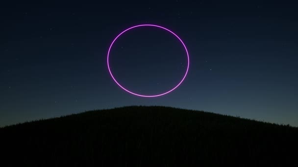 Portal halka neon yıldızlı gece gökyüzü uzay manzarası — Stok video