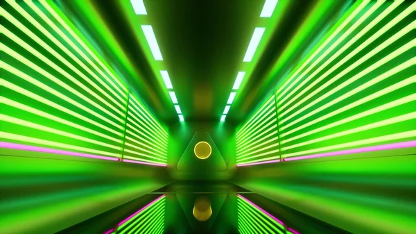 Neon Futuristic corridor Digital design concept technology light tunnel 3d render — Stock Photo, Image