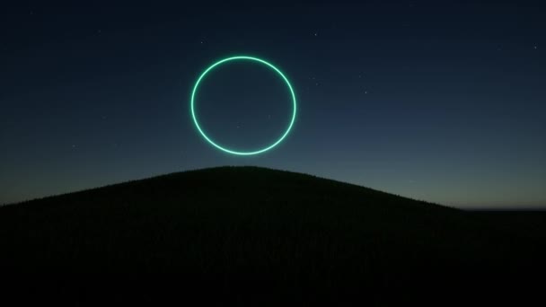 夜空に輝く明るい現代のネオンエネルギーサークル — ストック動画