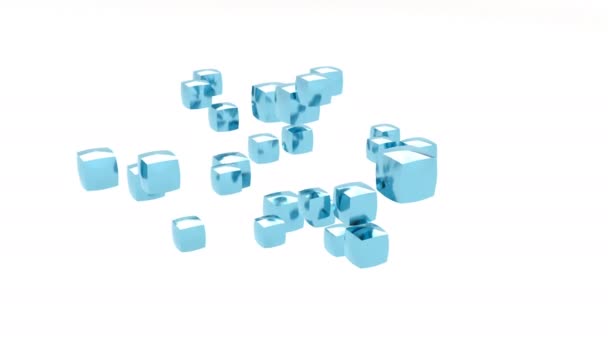 Montagem de cubo de metal azul elegante imagens de design minimalista capaz de loop sem costura — Vídeo de Stock