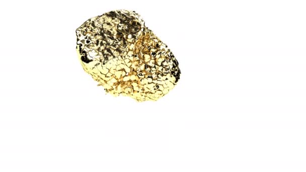 Collisione di roccia di polvere dorata isolato sul bianco molti pezzi d'oro — Video Stock