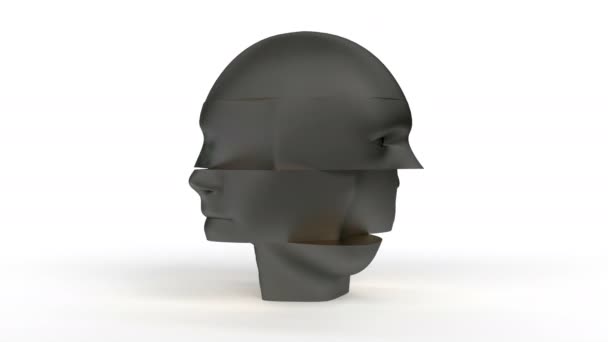 Modern 3d Head is assembled from pieces Facial recognition Cybersecurity — Stock Video
