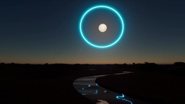 空间未来主义行星未来数字技术霓虹灯圈 — 图库视频影像