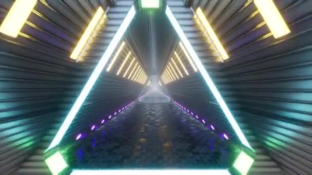 Futuristisk glöd Tunnelkorridor ljus neon techno cyberrymden — Stockvideo