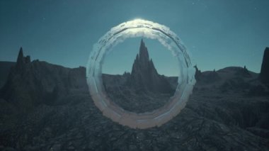 Fantasy 3d sci fi rock landscape portal technology