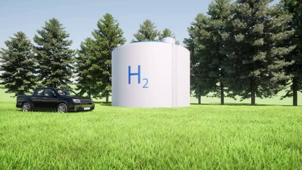 H2現代の水素充填ステーション代替エネルギーコンセプト持続可能な電力エコ — ストック動画