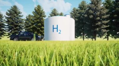H2 hidrojen yakıt tankı Enerji yeniliği Ekoloji kavramı Temiz enerji Sürdürülebilir güç