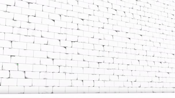 Λευκό τούβλο ρωγμή στον τοίχο καταστρέψει την έννοια πράσινο οθόνη κτίριο — Αρχείο Βίντεο