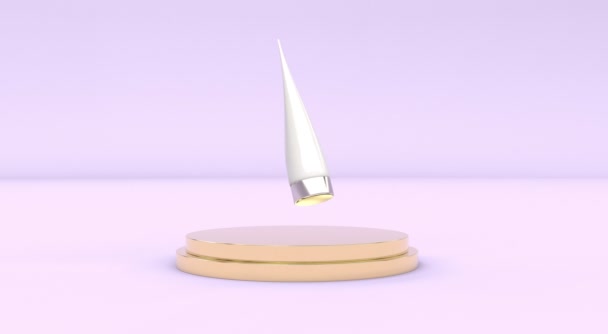 Bílá plastová trubka mockup na růžové zadní kovové pódium péče o pleť balení kosmetické schopné smyčky bezešvé — Stock video