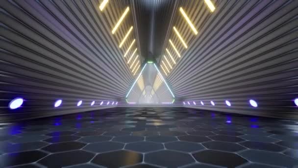 Neon fém techno futurisztikus alagút digitális folyosó elektro vezetett — Stock videók