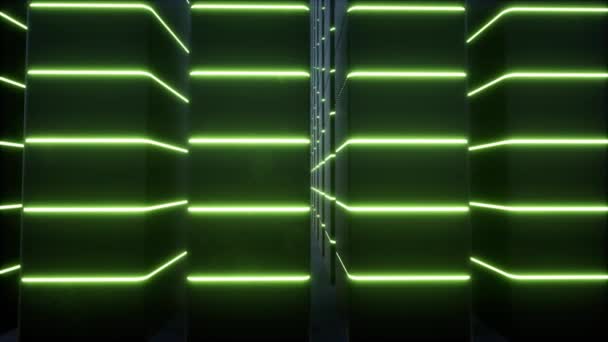 Armadi neon data center Attrezzature moderne datacenter techno led interior — Video Stock