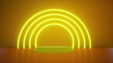 Sarı neon boş podyum sahnesi minimal tasarım görüntüleri