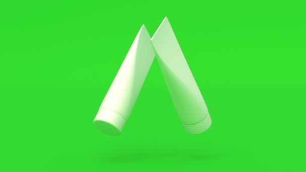 Maqueta realista con tubos blancos crema de cosméticos sobre fondo verde Cuidado de la piel capaz de bucle sin costuras — Vídeos de Stock