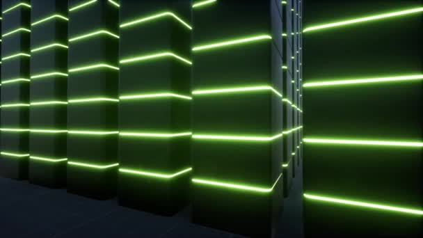 Green neon під керівництвом Сучасна технологія Інформаційна концепція Big data storage Green neon Connection web vr software ar technology — стокове відео