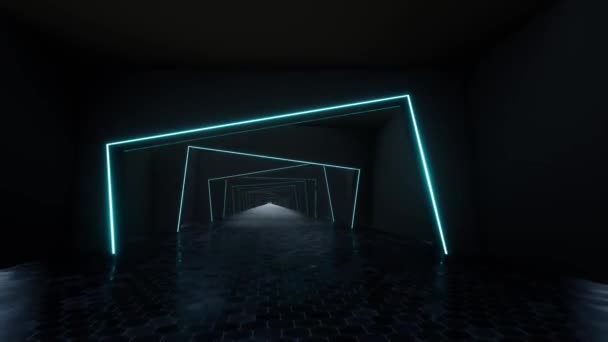 Hosszú neon alagút Futurisztikus lézer háttér Technológiai hálózati koncepció — Stock videók