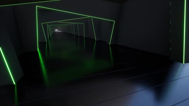 3d néon conduit tunnel sombre couloir bâtiment futuriste — Video