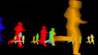 Siyah seyahat konseptiyle koşan güzel renkli insan siluetleri