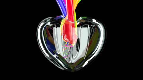 3d стеклянный цвет сердца ЛГБТК жидкости смешать романтическую концепцию — стоковое видео