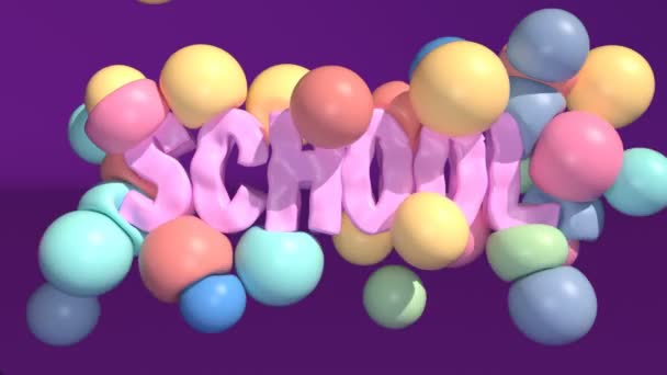 Back to school concept education color spheres soft body physics — Stock Video