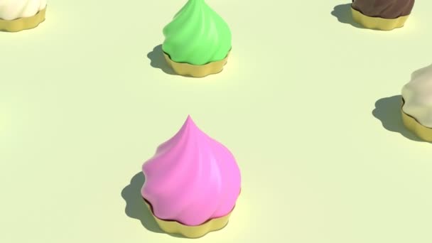 Set cakes with colored cream on pink able to loop seamless — Wideo stockowe